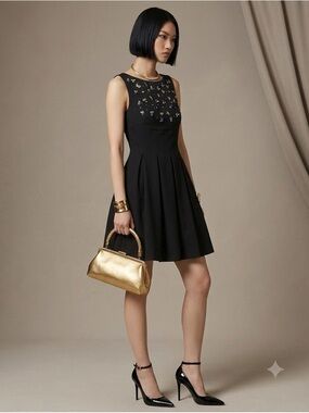 Lela Rose Black Embroidered Cocktail Dress  • Luxury Eveningwear